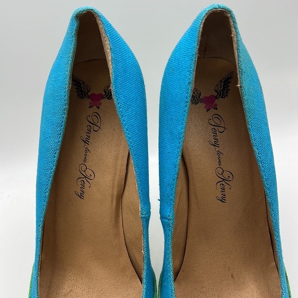 Penny Loves Kenny High Heels Stilettos Pumps Shoes Green Blue Womens 7.5 M - Picture 7 of 16